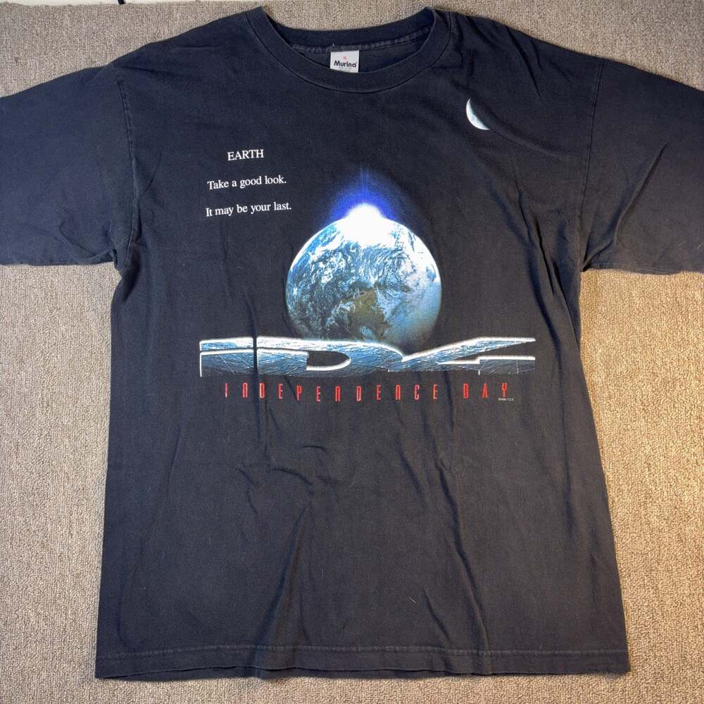 VTG 1996 Independence Day Movie Promo T-shirt XL Earth Black Single Stitch